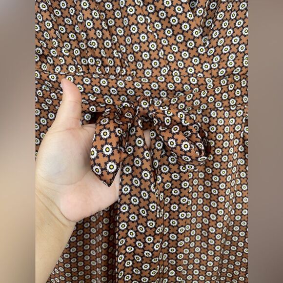 ROSEDRESS VINTAGE FLORAL PRINTED LONG SLEEVE RUFFLE WRAP MIDI DRESS - COFFEE L - Picture 11 of 17